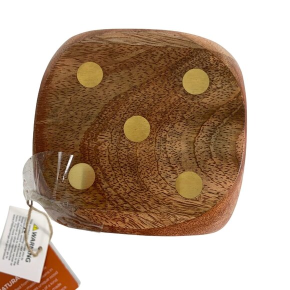 Jumbo Wooden Dice Decor Brass Inlays Handcrafted In India Decor Paperweight NWT - Picture 4 of 5